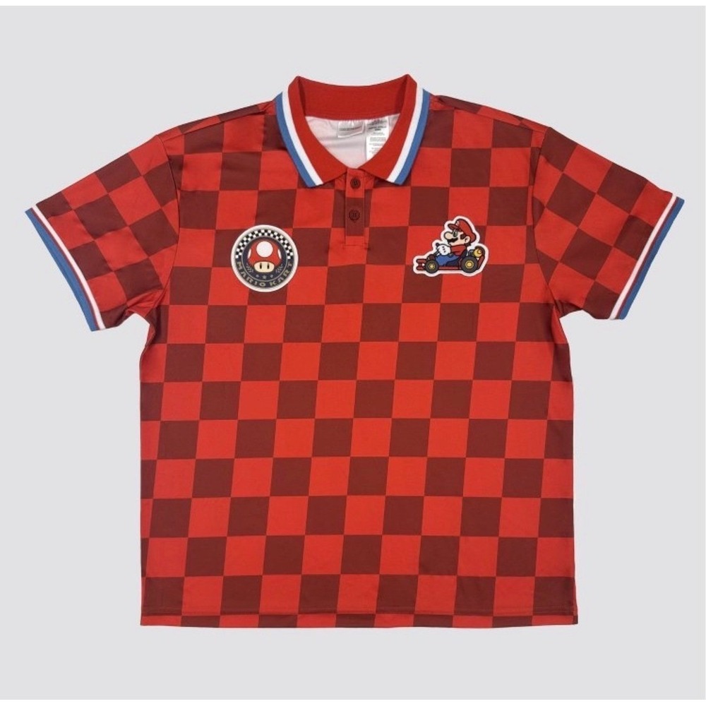 Mario Kart Polo Shirt Unisex XS Red Checkerboard NWT Nintendo Racing Jersey